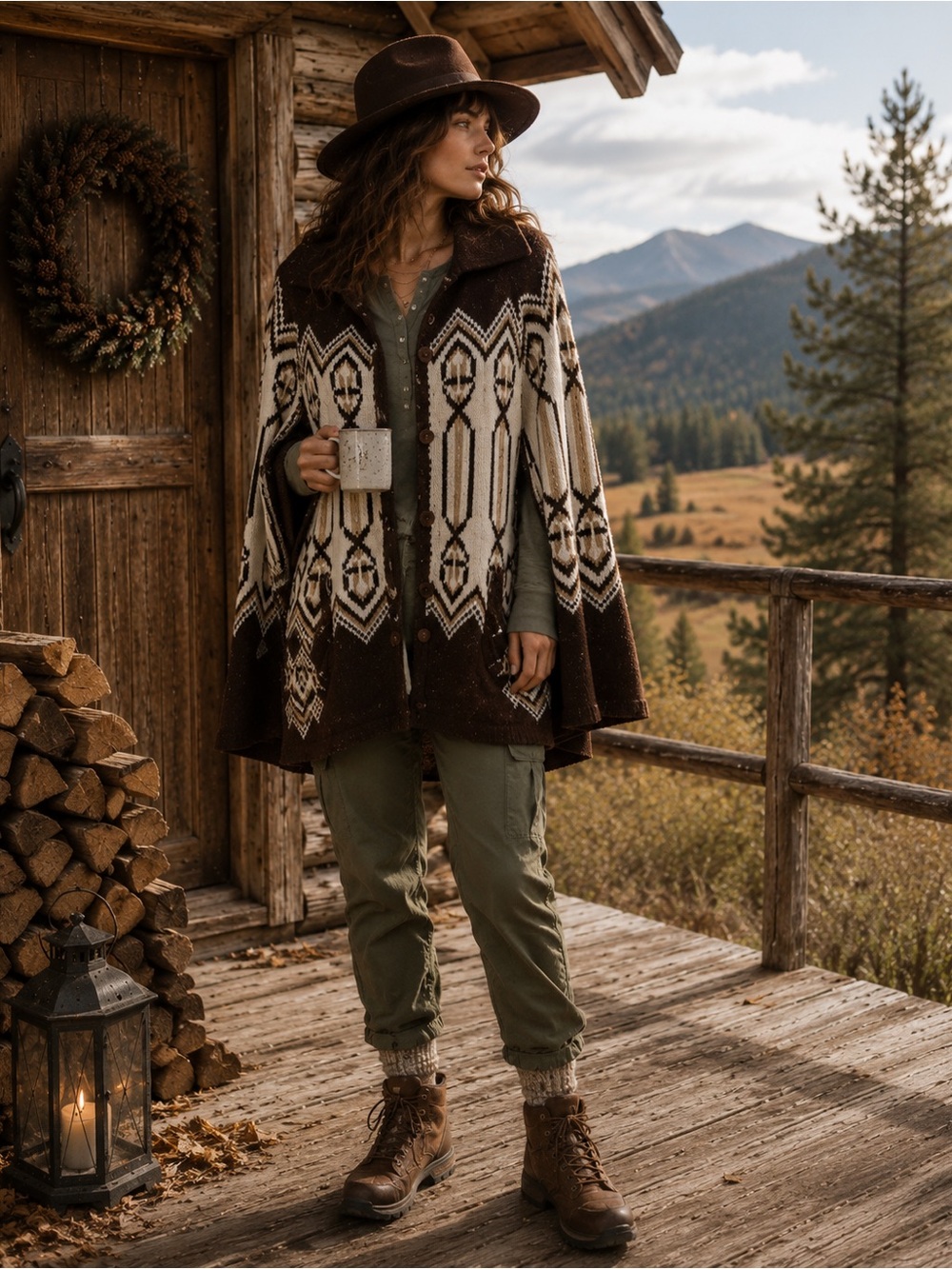 Vintage Sturbridge by Roosevelt Geometric Knit Cape